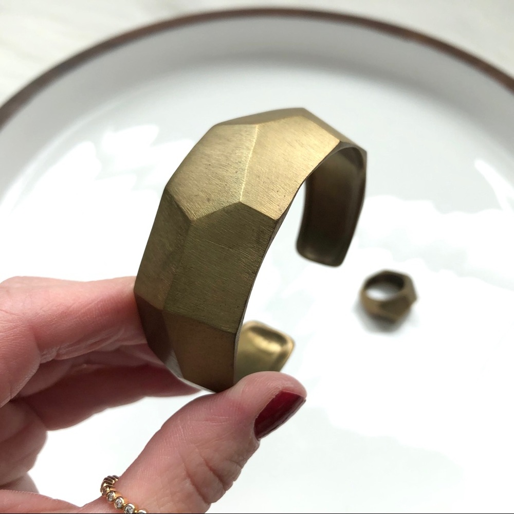 ALICE LANE HOME Geometric Brushed Brass Cuff and Ring Set